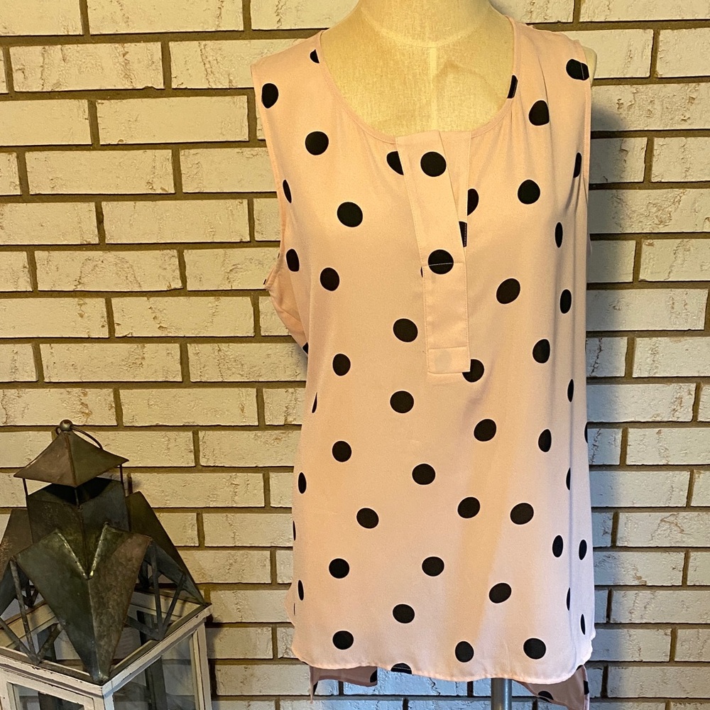 Worthington Pink and Black Polka Dot Blouse
